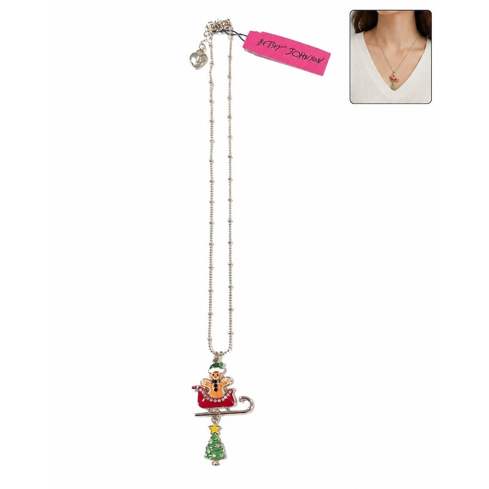 Betsey Johnson Christmas Gingerbread cute Pendant Necklace Tree Charm gift